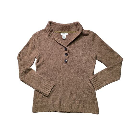 Orvis Women’s Sweater M Brown Knit V Neck Henley Pullover Casual - Picture 1 of 7